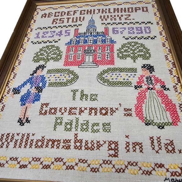 Vintage Colonial Williamsburg Framed Cross Stitch Set of 2 - Picture 6 of 13